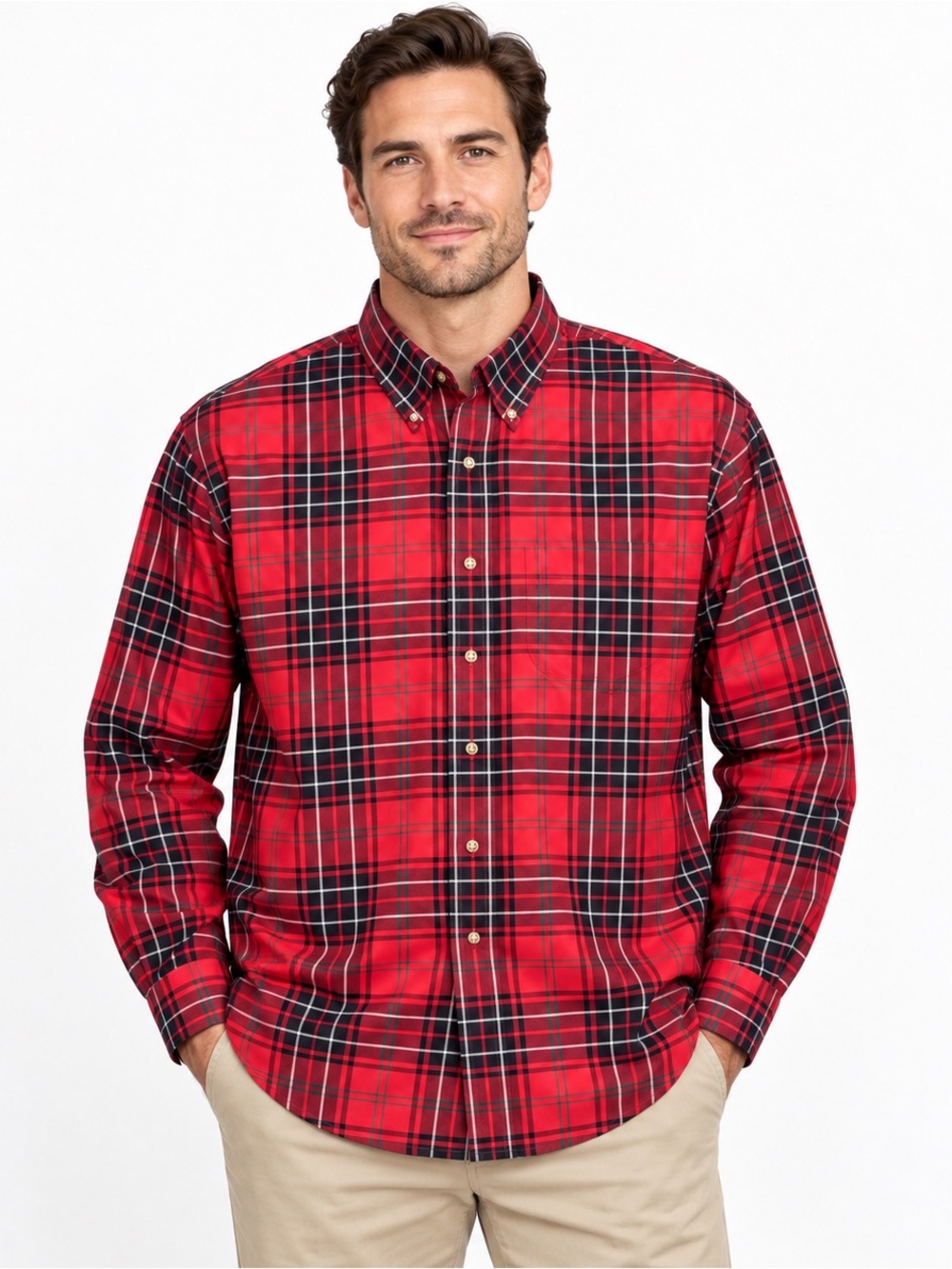 Brooks Brothers 346 Shirt Mens XL Red Tartan Plaid Supima Cotton Non Iron